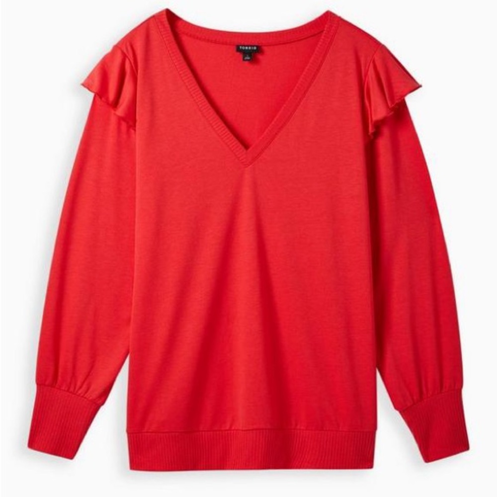 Torrid Red V-Neck Top with Ruffle Sleeves
